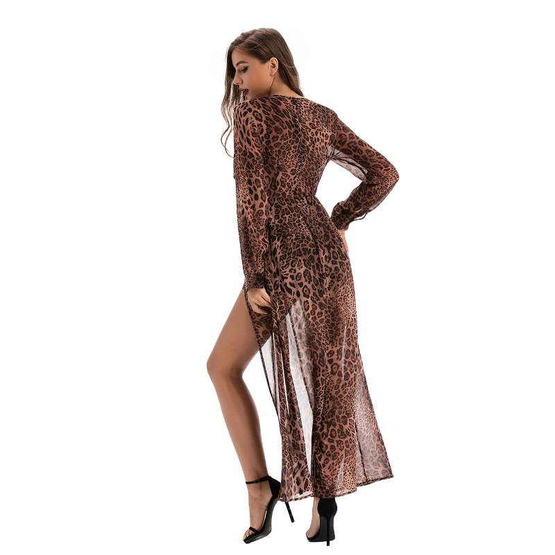 Sexy leopard print elegant chiffon women's panty dress